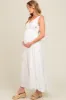 White Floral Embroidered Sleeveless Maternity Maxi Dress sold by Pinkblush