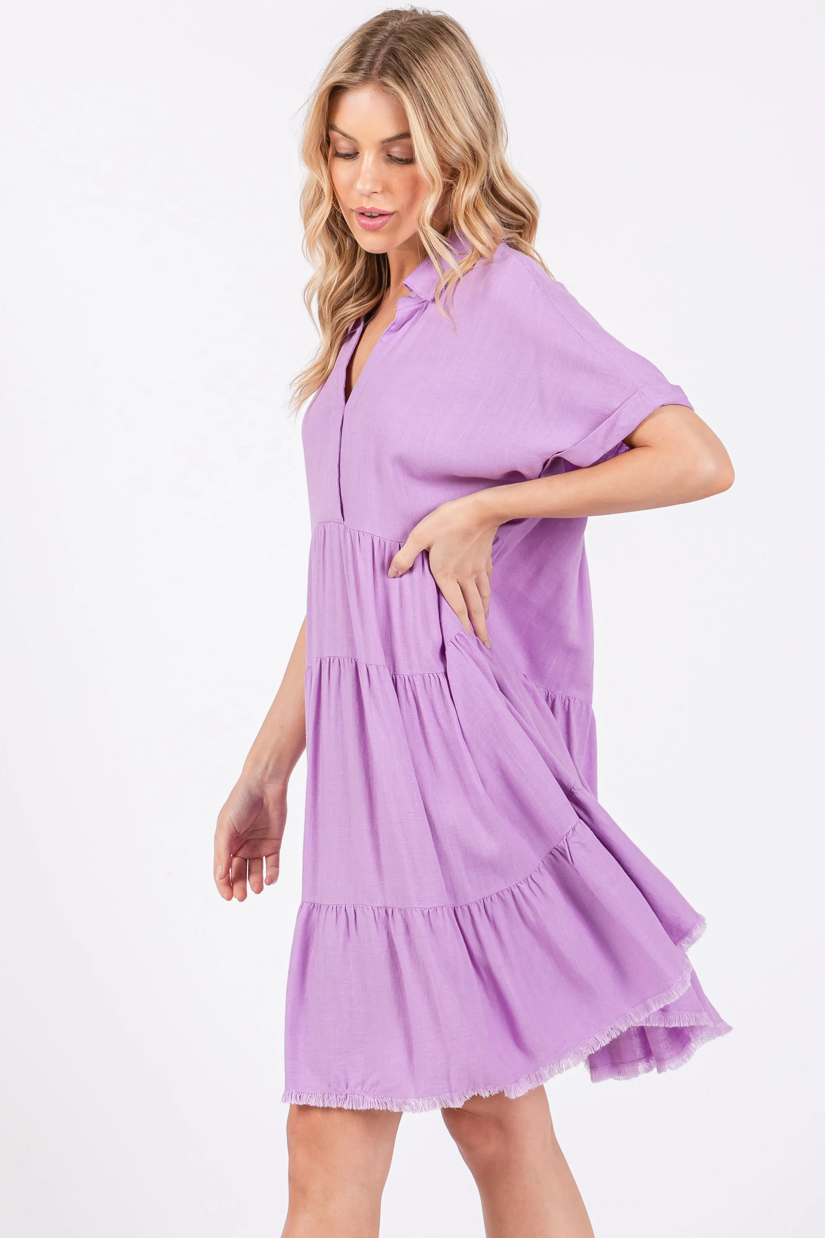 Lavender Tiered Linen Dress sold by Pinkblush product image thumbnail 3