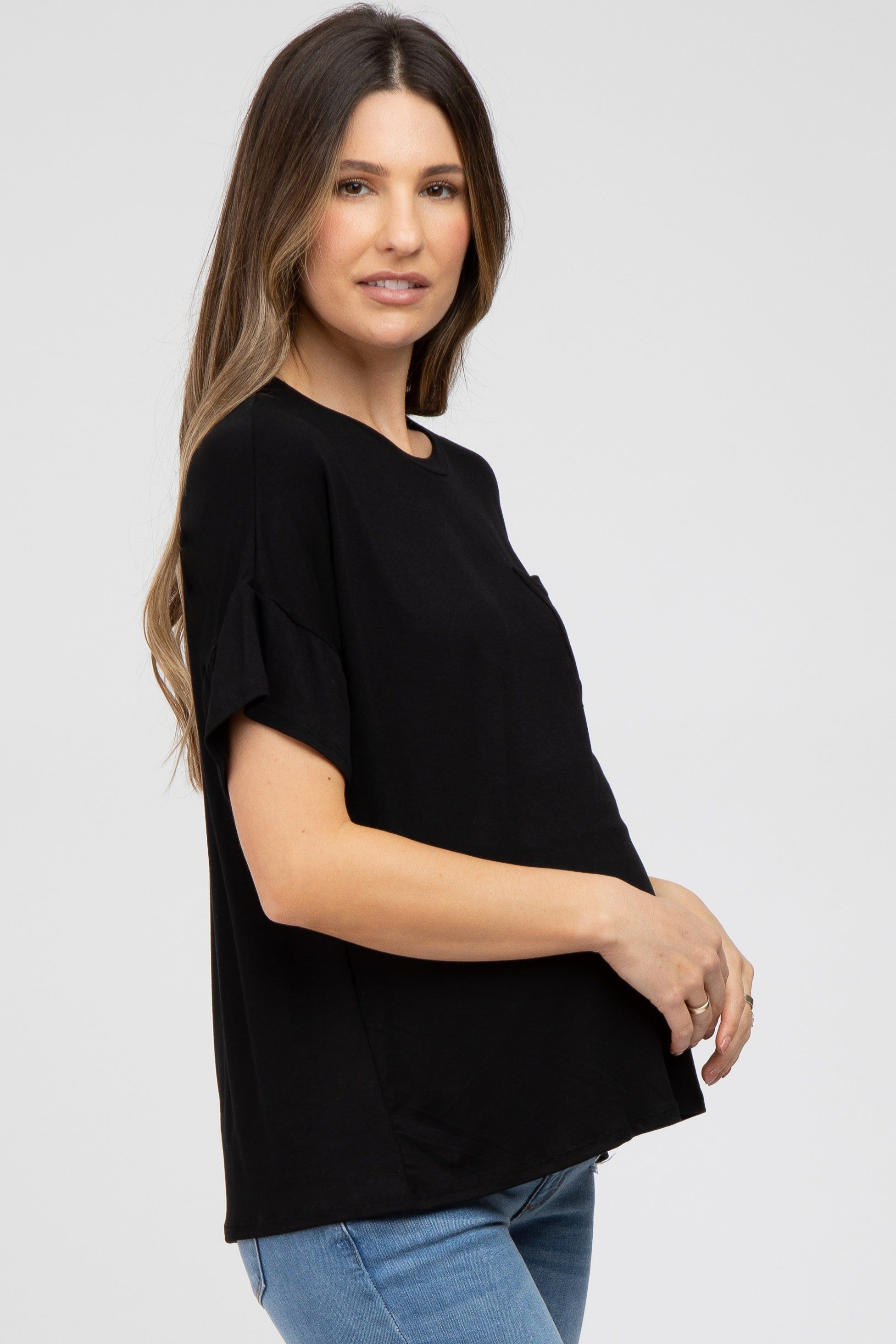 Black Pocket Front Short Sleeve Maternity Top sold by Pinkblush product image thumbnail 2