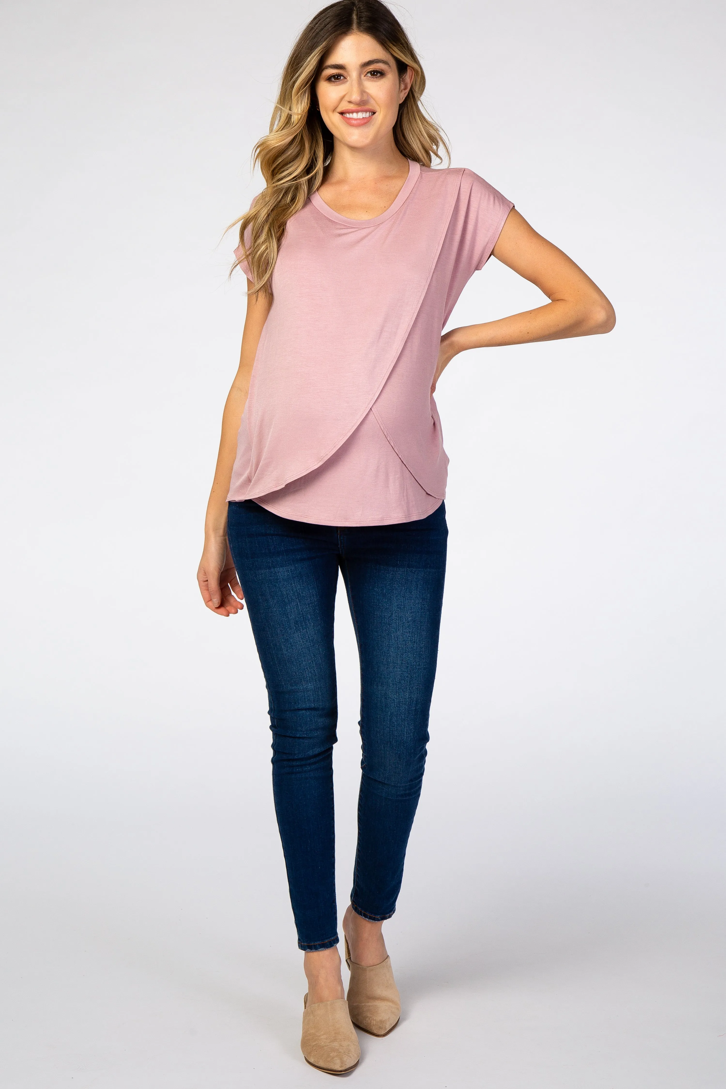 PinkBlush Light Pink Layered Wrap Front Maternity Nursing Top sold by Pinkblush product image thumbnail 5