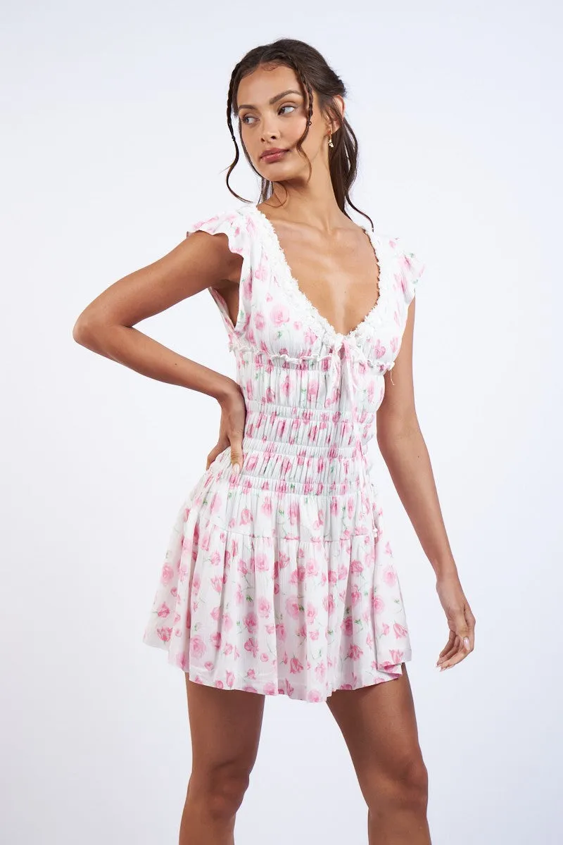 Pink Rose Floral Cap Sleeve Smocked Body Mini Dress sold by Pinkblush product image thumbnail 4
