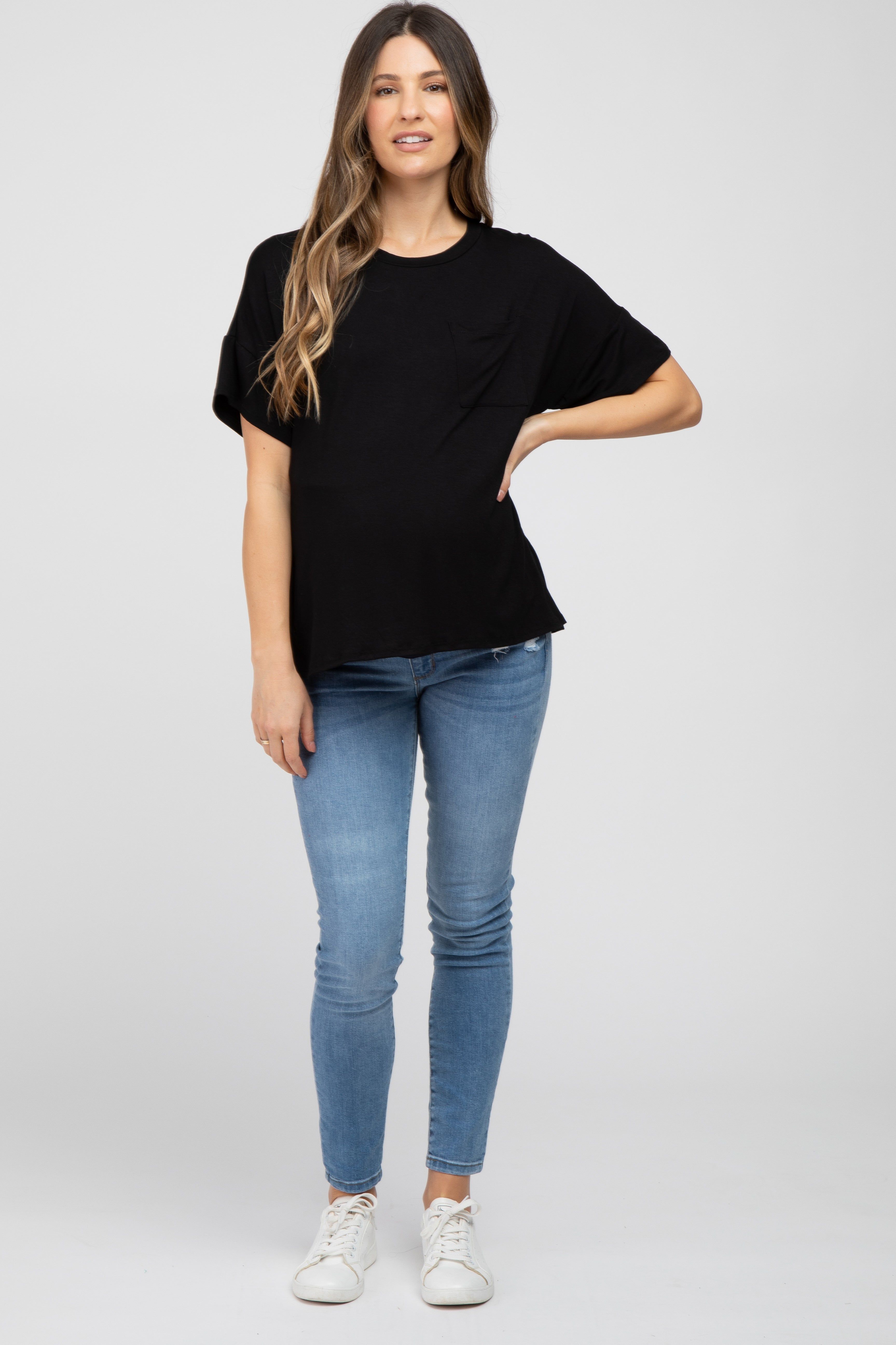 Black Pocket Front Short Sleeve Maternity Top sold by Pinkblush product image thumbnail 4