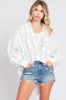 White Striped Puffed Sleeve Blouse sold by Pinkblush