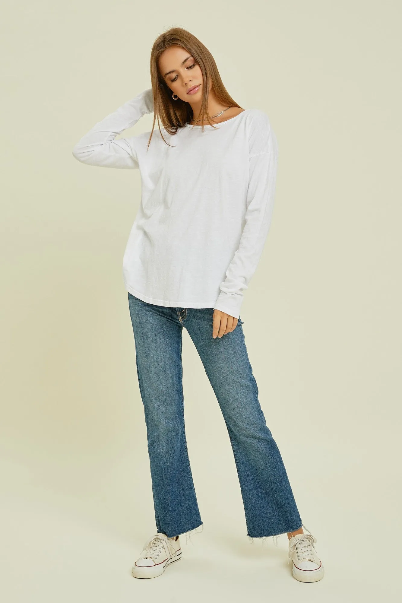 White Long Sleeve Curved Hem Top sold by Pinkblush product image thumbnail 2