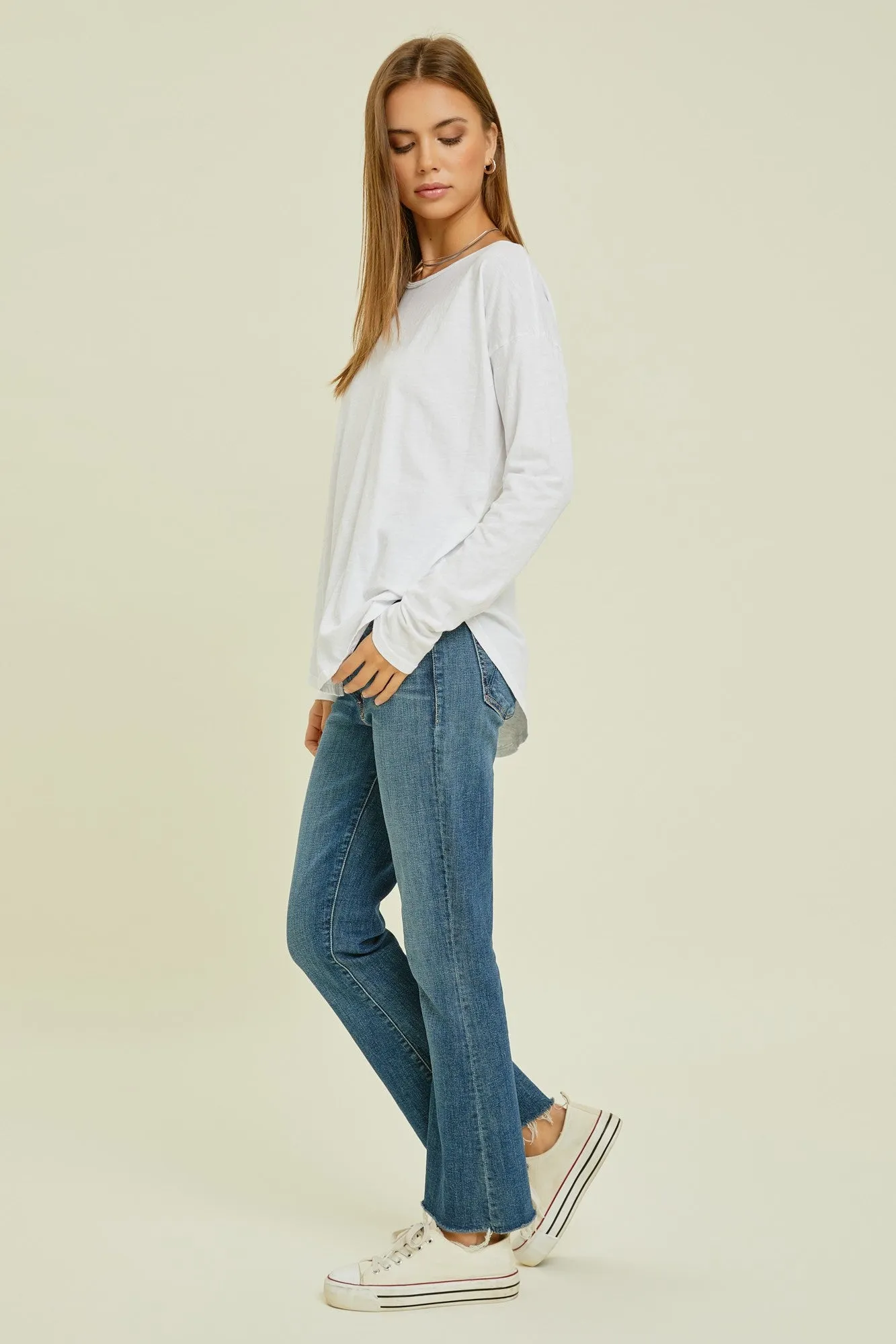 White Long Sleeve Curved Hem Top sold by Pinkblush product image thumbnail 3