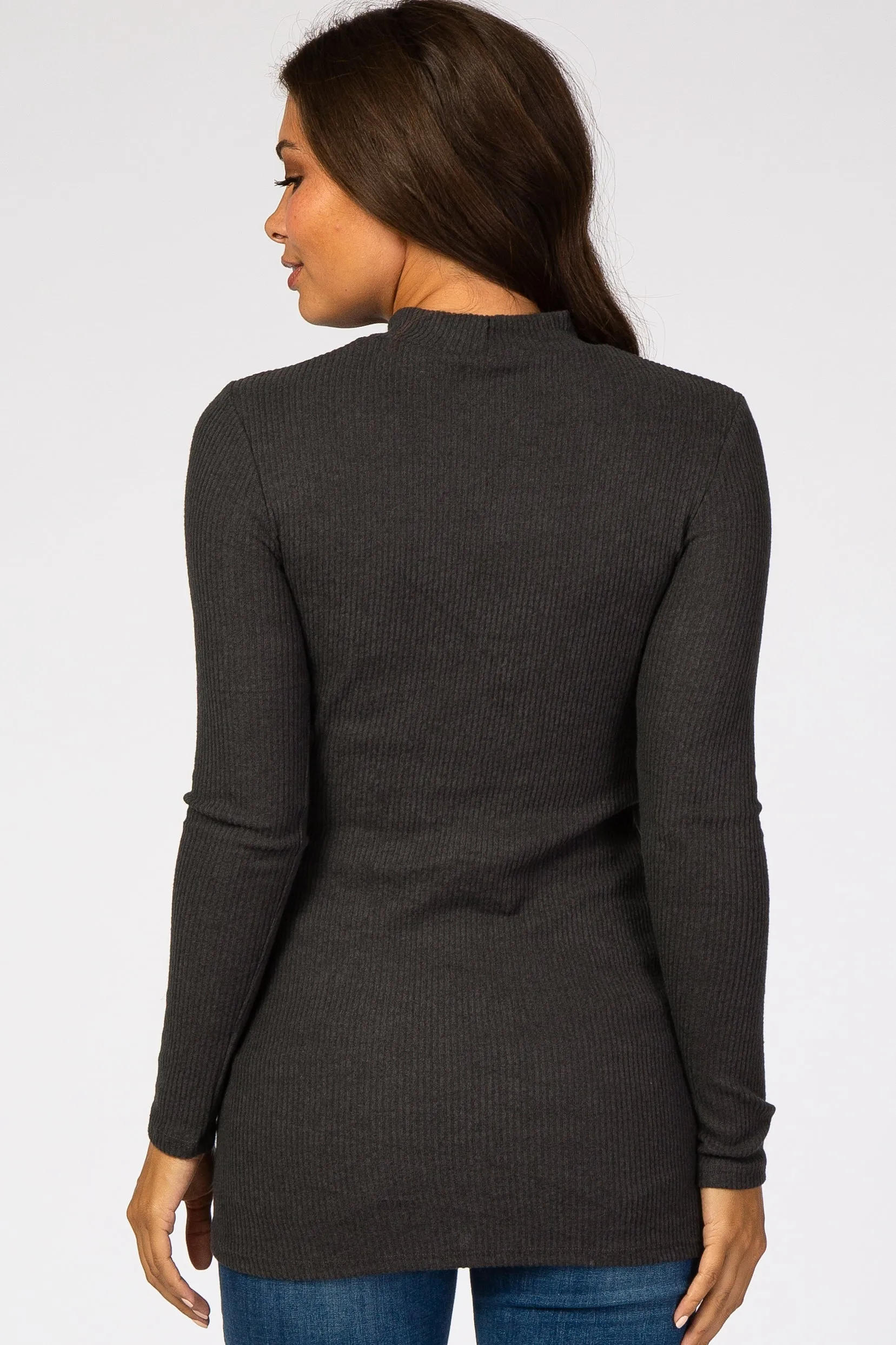 Charcoal Ribbed Long Sleeve Mock Neck Maternity Top sold by Pinkblush product image thumbnail 3