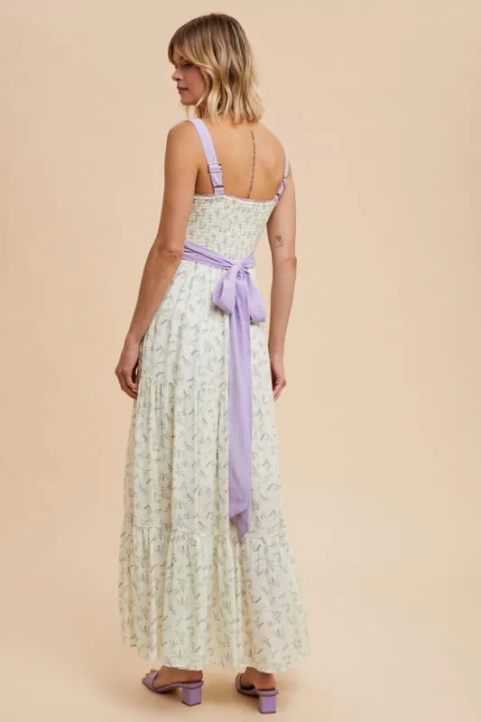 Lavender Floral Contrast Sash Tie Maxi Dress sold by Pinkblush