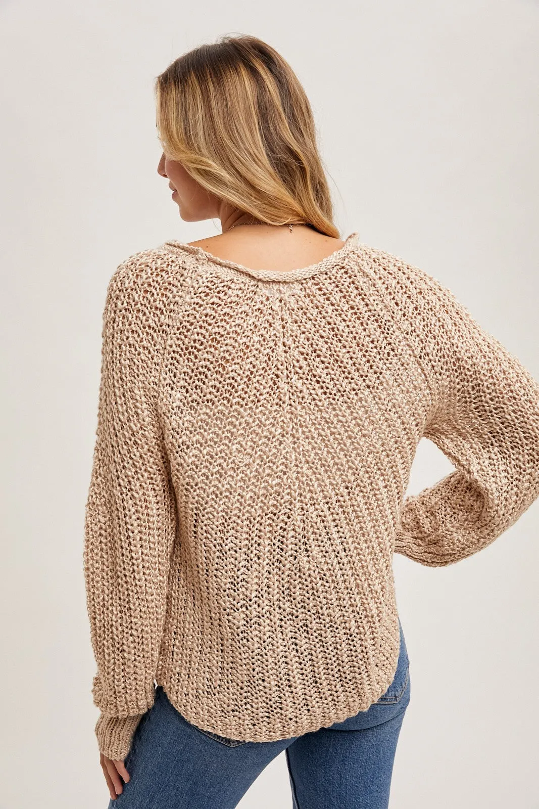 Oatmeal Raglan Cut Open Knit Sweater Pullover sold by Pinkblush product image thumbnail 5