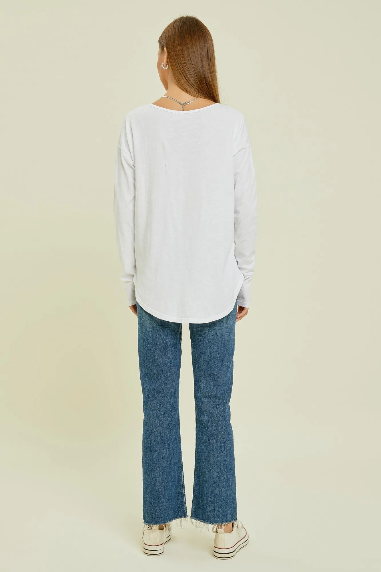 White Long Sleeve Curved Hem Top sold by Pinkblush product image thumbnail 4