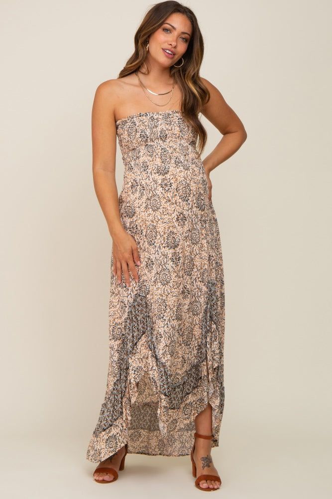 Taupe Floral Asymmetrical Maternity Maxi Dress sold by Pinkblush product image thumbnail 2