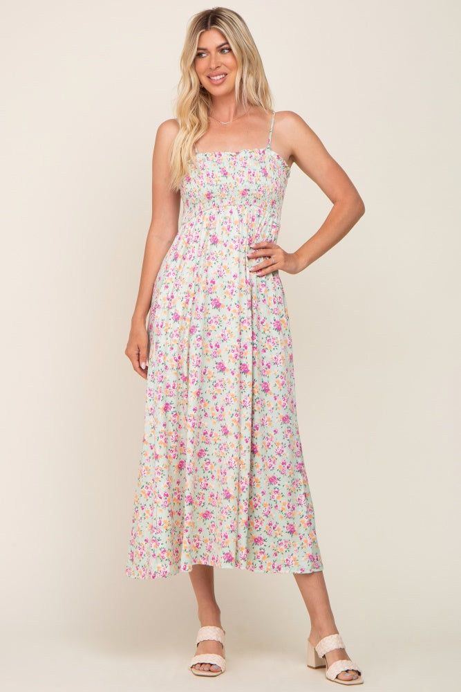 Light Olive Square Neck Smocked Midi Dress sold by Pinkblush product image thumbnail 5