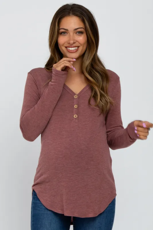 Burgundy Soft Button Front Round Hem Maternity Top sold by Pinkblush