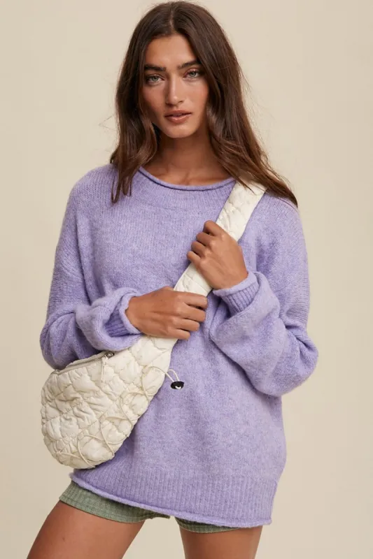 Lavender Soft Knit Rolled Hem Sweater sold by Pinkblush
