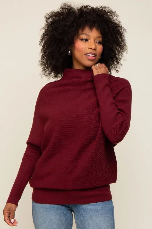 Burgundy Funnel Neck Dolman Sleeve Sweater sold by Pinkblush