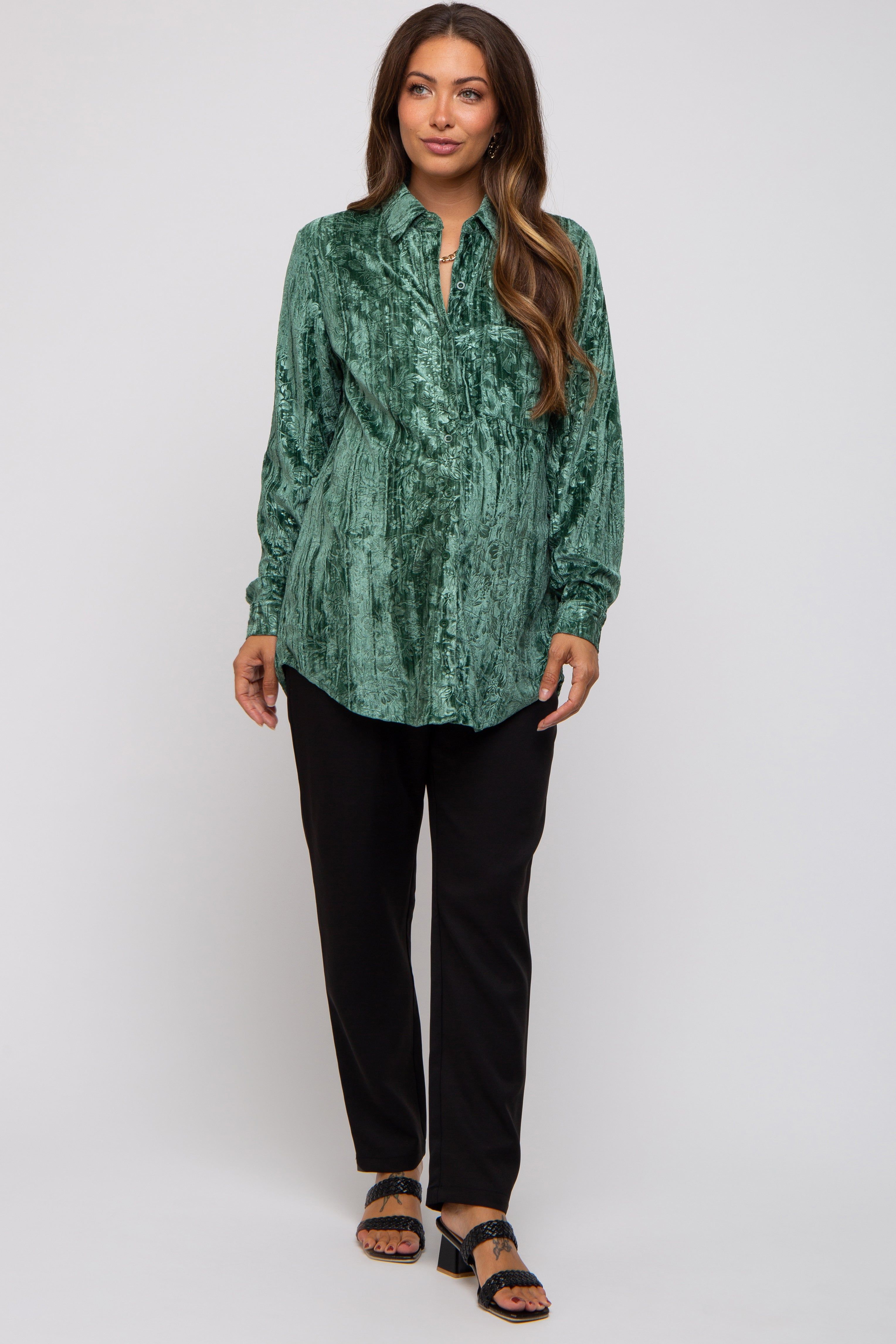Green Embossed Floral Velvet Maternity Blouse sold by Pinkblush product image thumbnail 5