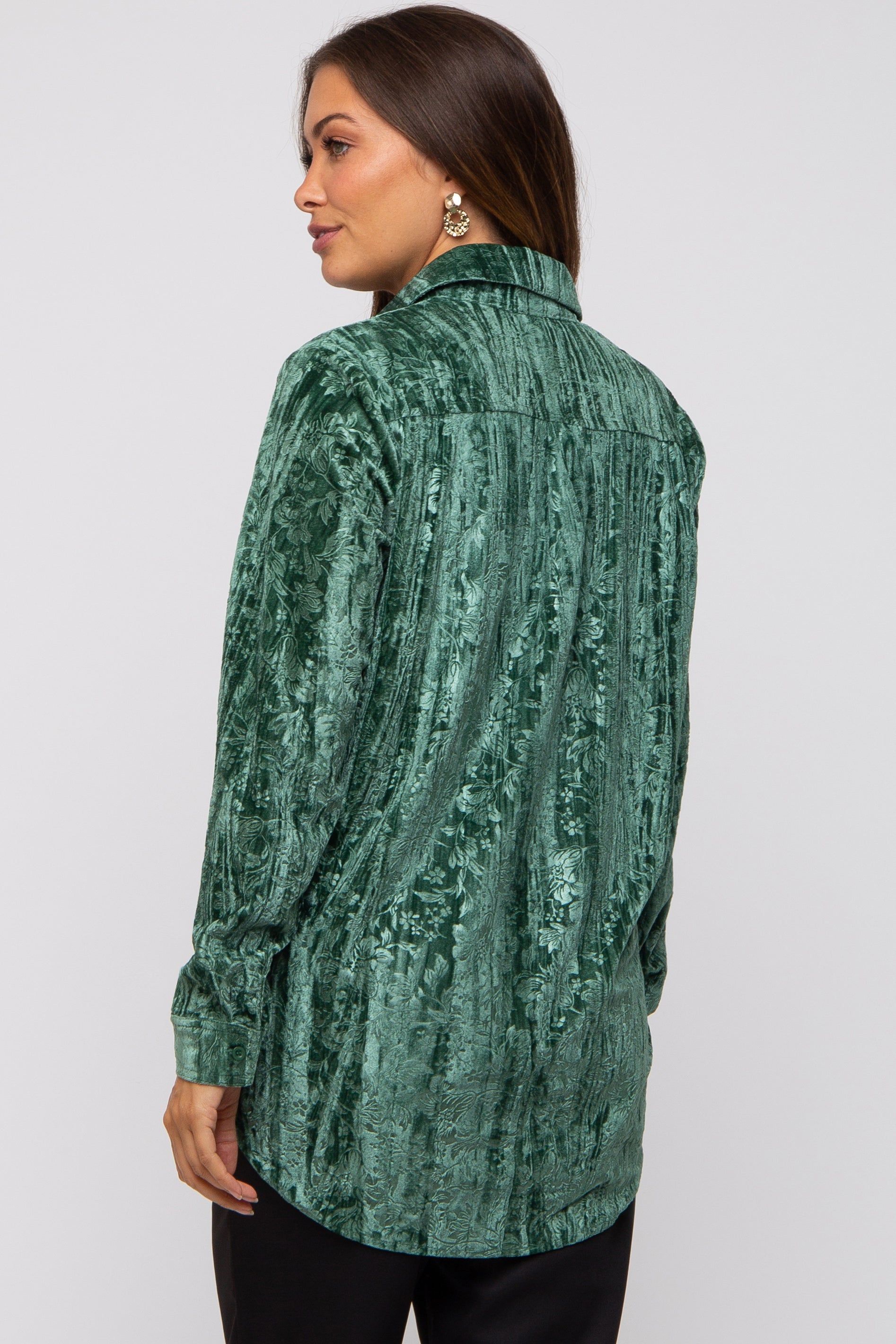 Green Embossed Floral Velvet Maternity Blouse sold by Pinkblush product image thumbnail 3