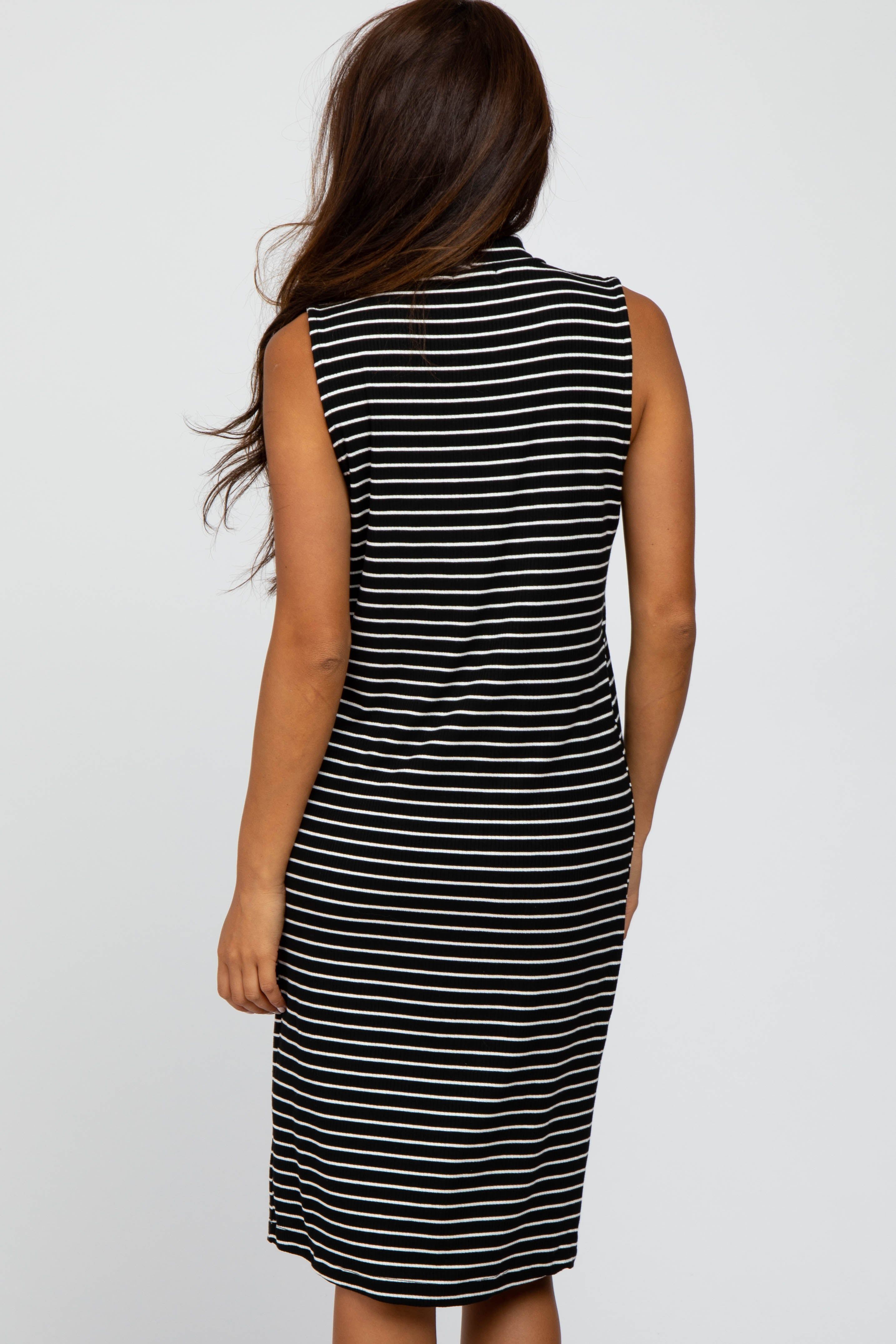 Black Striped Mock Neck Midi Dress sold by Pinkblush product image thumbnail 3
