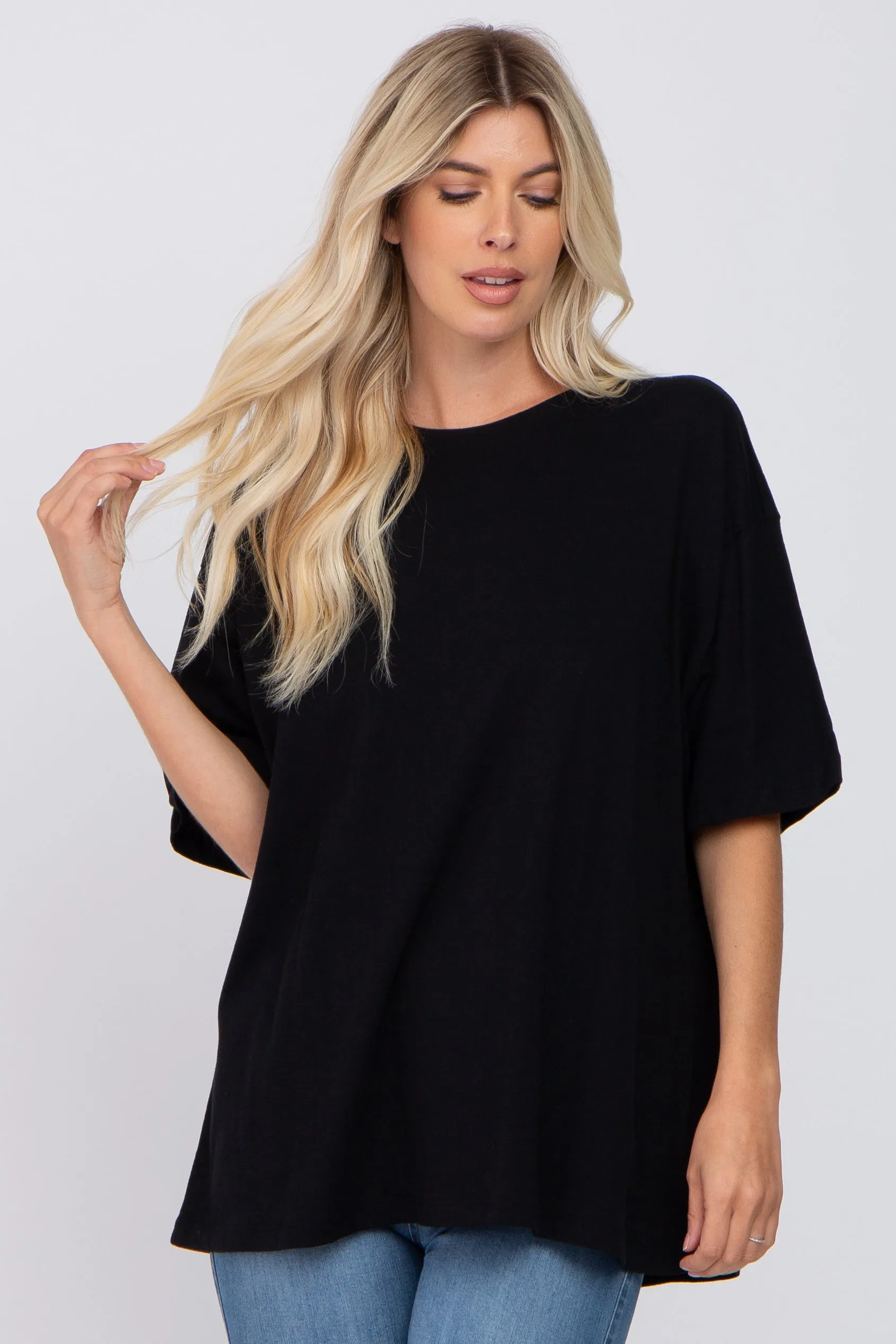 Black Basic Oversized Tee sold by Pinkblush