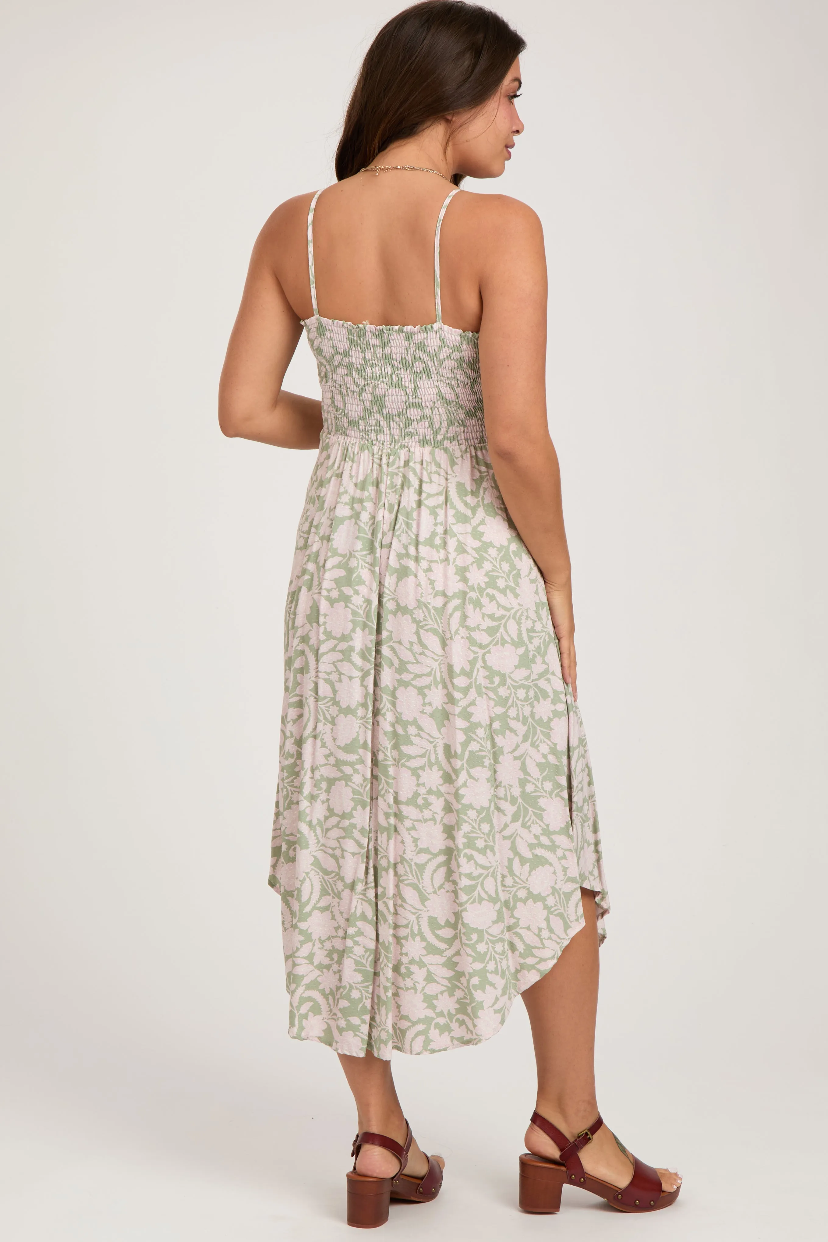 Light Olive Floral Front Tie V-Neck Maternity Midi Dress sold by Pinkblush product image thumbnail 3