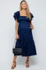 Navy Satin Flutter Sleeve Maternity Midi Dress sold by Pinkblush