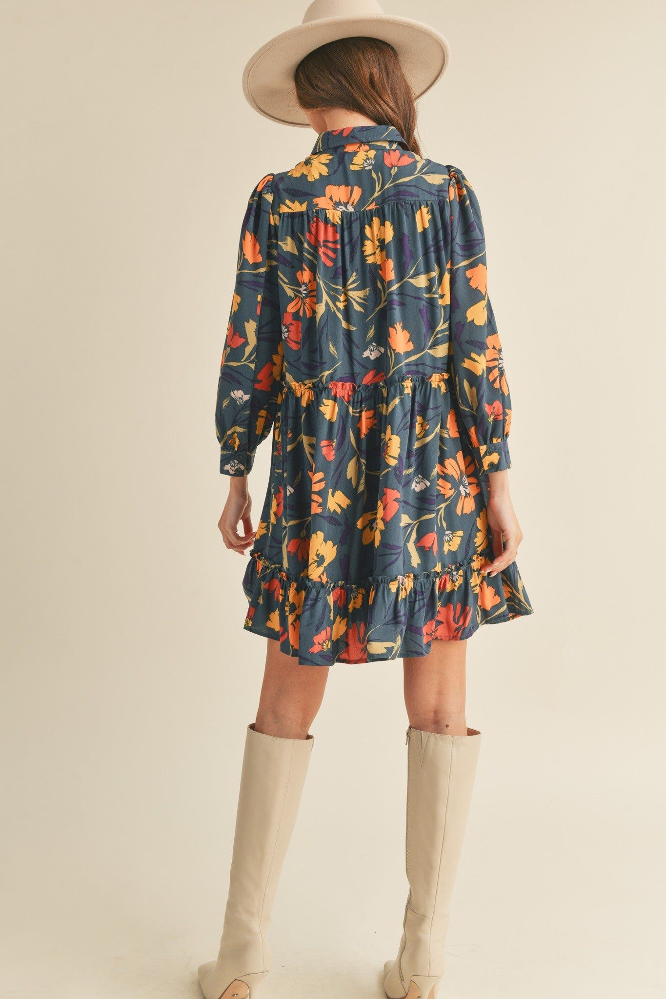 Navy Teal Mlt Floral Floral Button Down Mini Dress sold by Pinkblush product image thumbnail 3