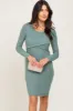 Green Brushed Knit Long Sleeve Wrap Nursing Dress sold by Pinkblush
