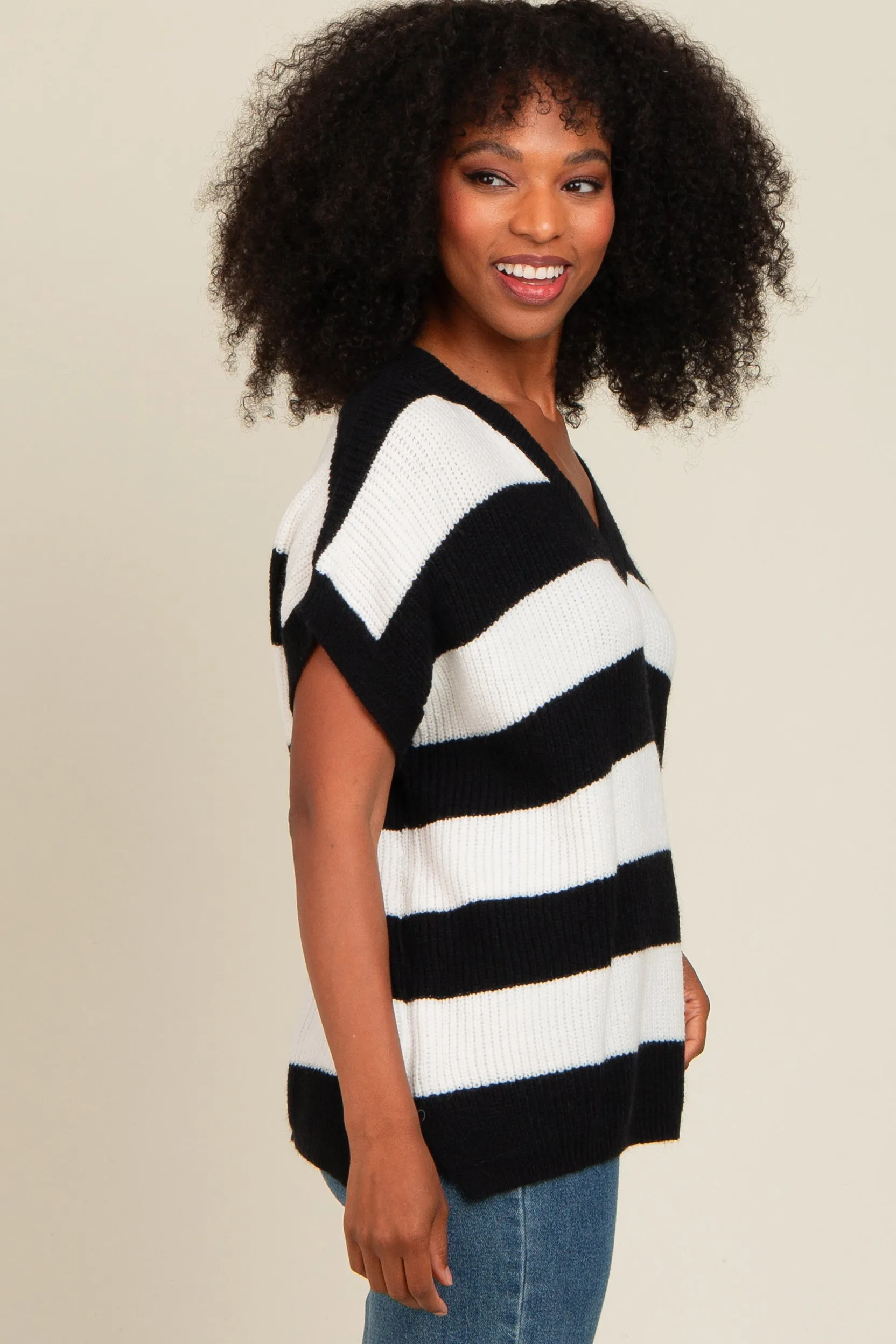 Black Striped V-Neck Sweater Top sold by Pinkblush product image thumbnail 3