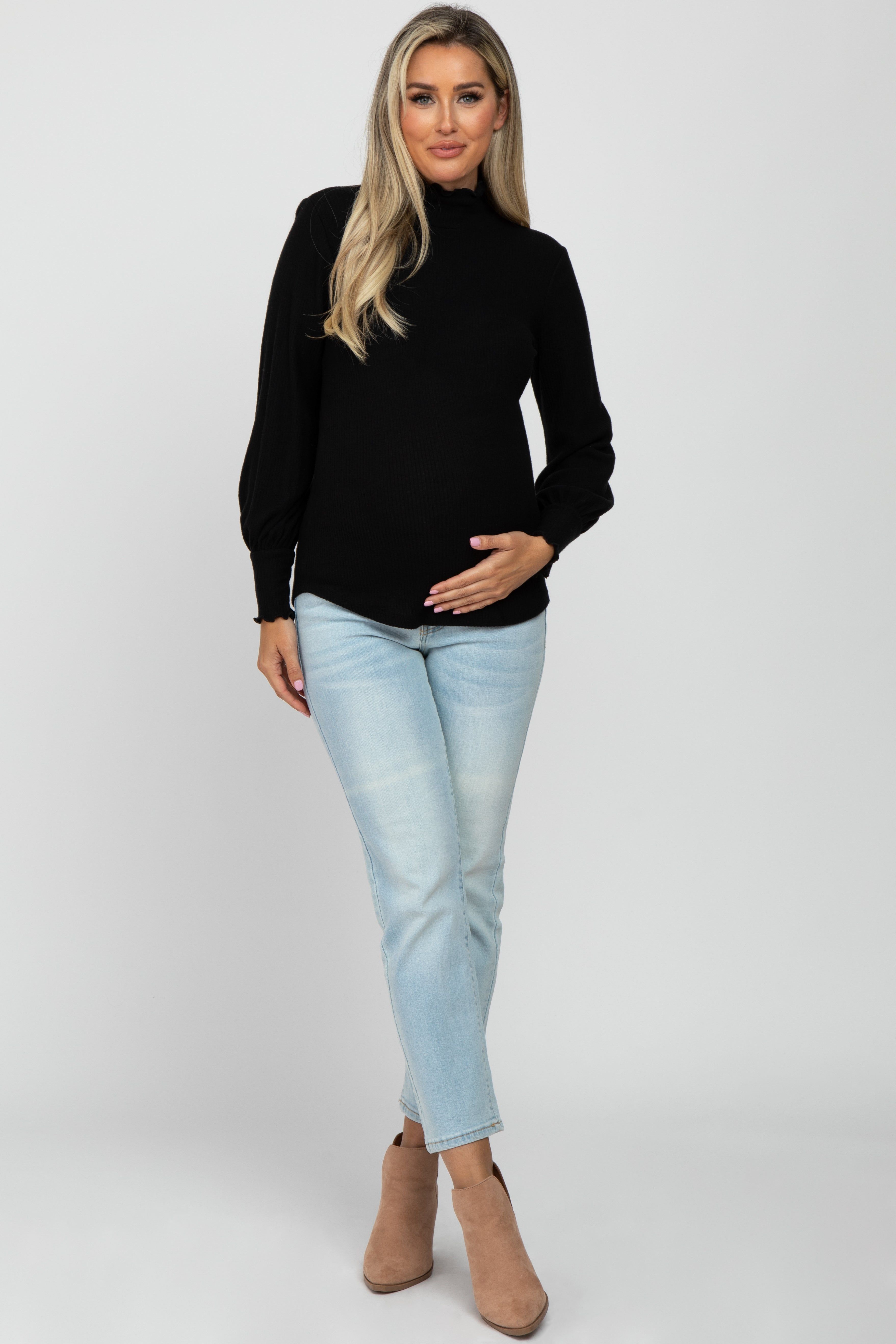 Black Brushed Ribbed Mock Neck Maternity Top sold by Pinkblush product image thumbnail 2