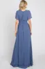 Navy Blue Chiffon Short Sleeve Wrap V-Neck Front Slit Maxi Dress sold by Pinkblush
