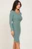 Green Brushed Knit Long Sleeve Wrap Nursing Dress sold by Pinkblush
