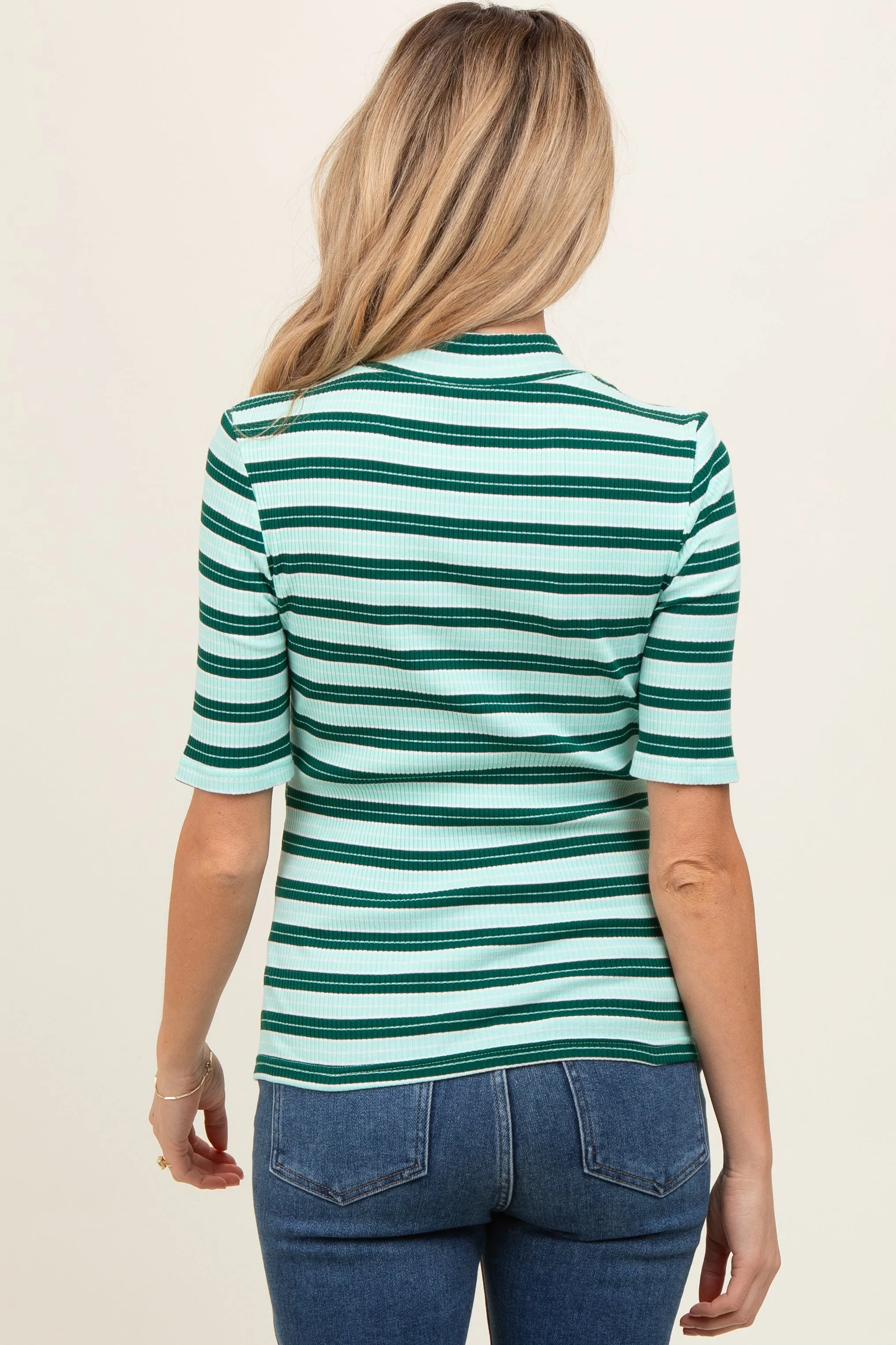 Mint Striped Ribbed Mock Neck Maternity Top sold by Pinkblush product image thumbnail 4