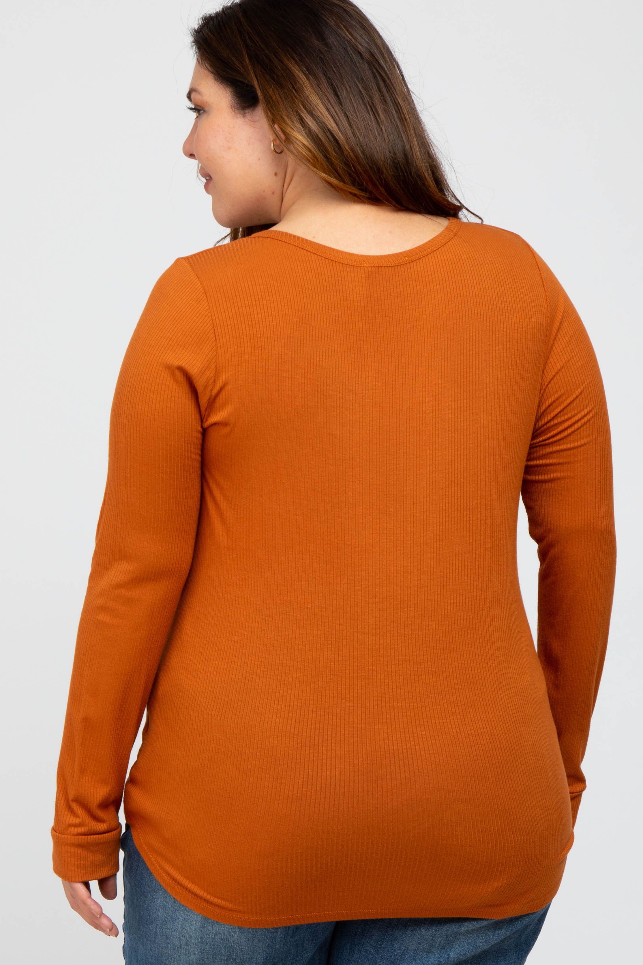 Rust Ribbed Button Front Plus Top sold by Pinkblush product image thumbnail 3