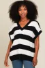 Black Striped V-Neck Sweater Top sold by Pinkblush