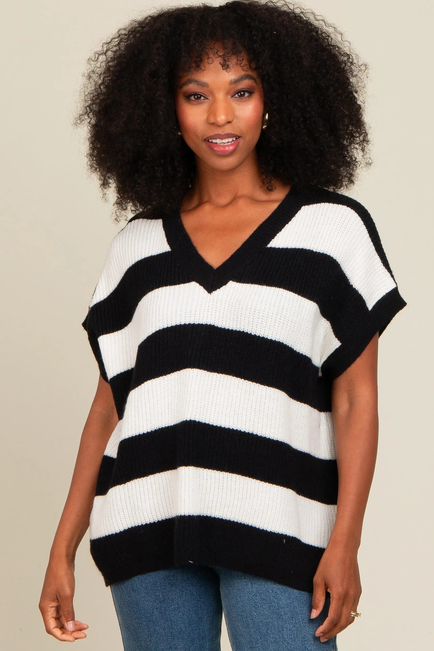 Black Striped V-Neck Sweater Top sold by Pinkblush product image thumbnail 2