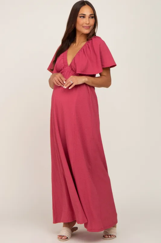 Magenta Deep V-Neck Maternity Maxi Dress sold by Pinkblush