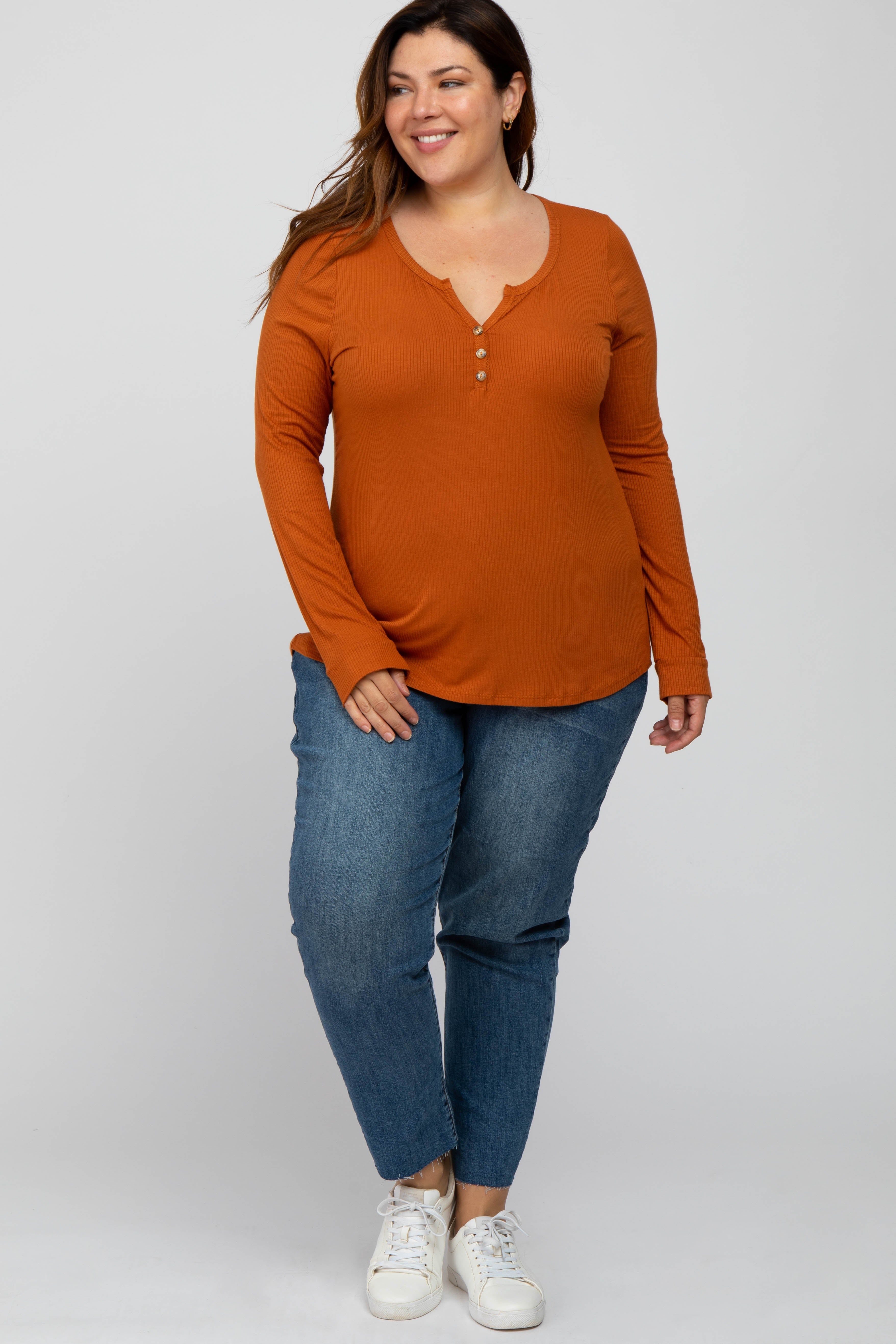 Rust Ribbed Button Front Plus Top sold by Pinkblush product image thumbnail 4