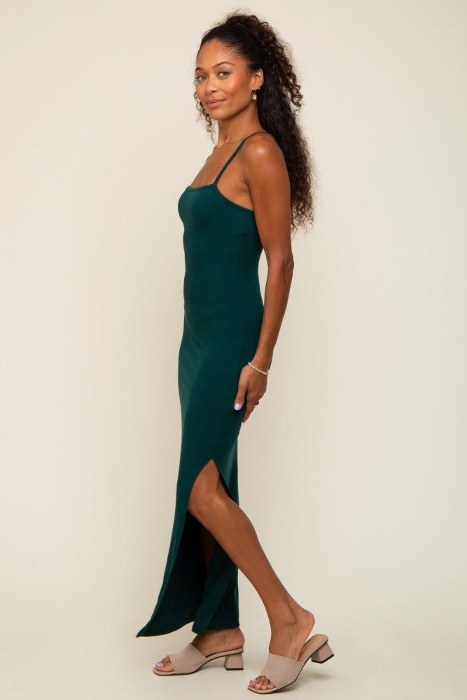 Forest Green Ribbed Side Slit Midi Dress sold by Pinkblush product image thumbnail 2
