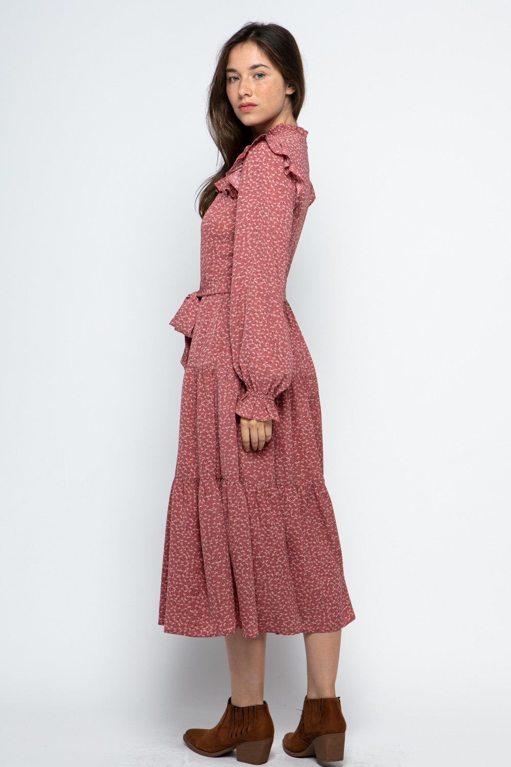 Mauve Smocked Yoke Detail Tiered Maxi Dress sold by Pinkblush product image thumbnail 2