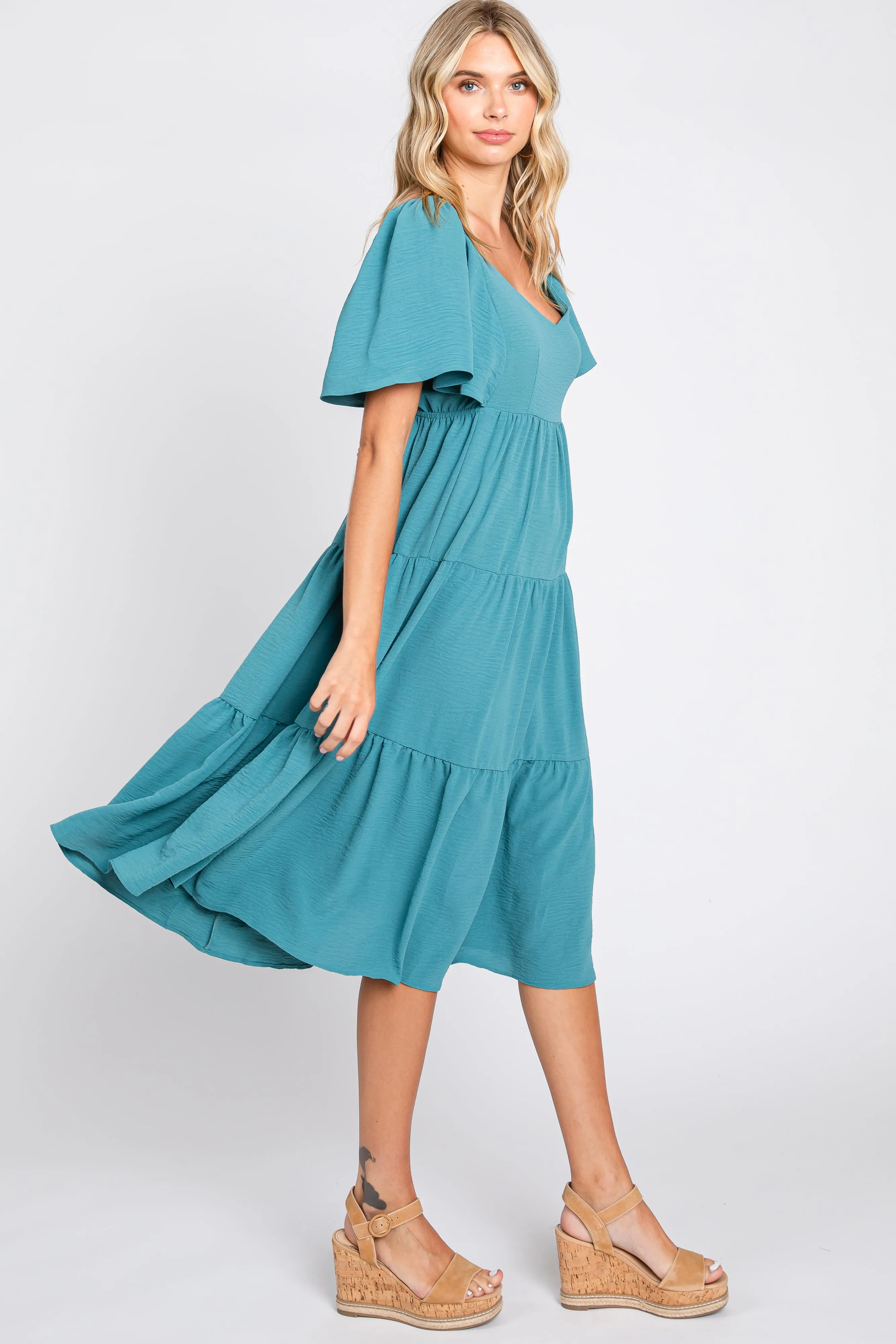 Teal Tiered Criss Cross Back Midi Dress sold by Pinkblush product image thumbnail 2