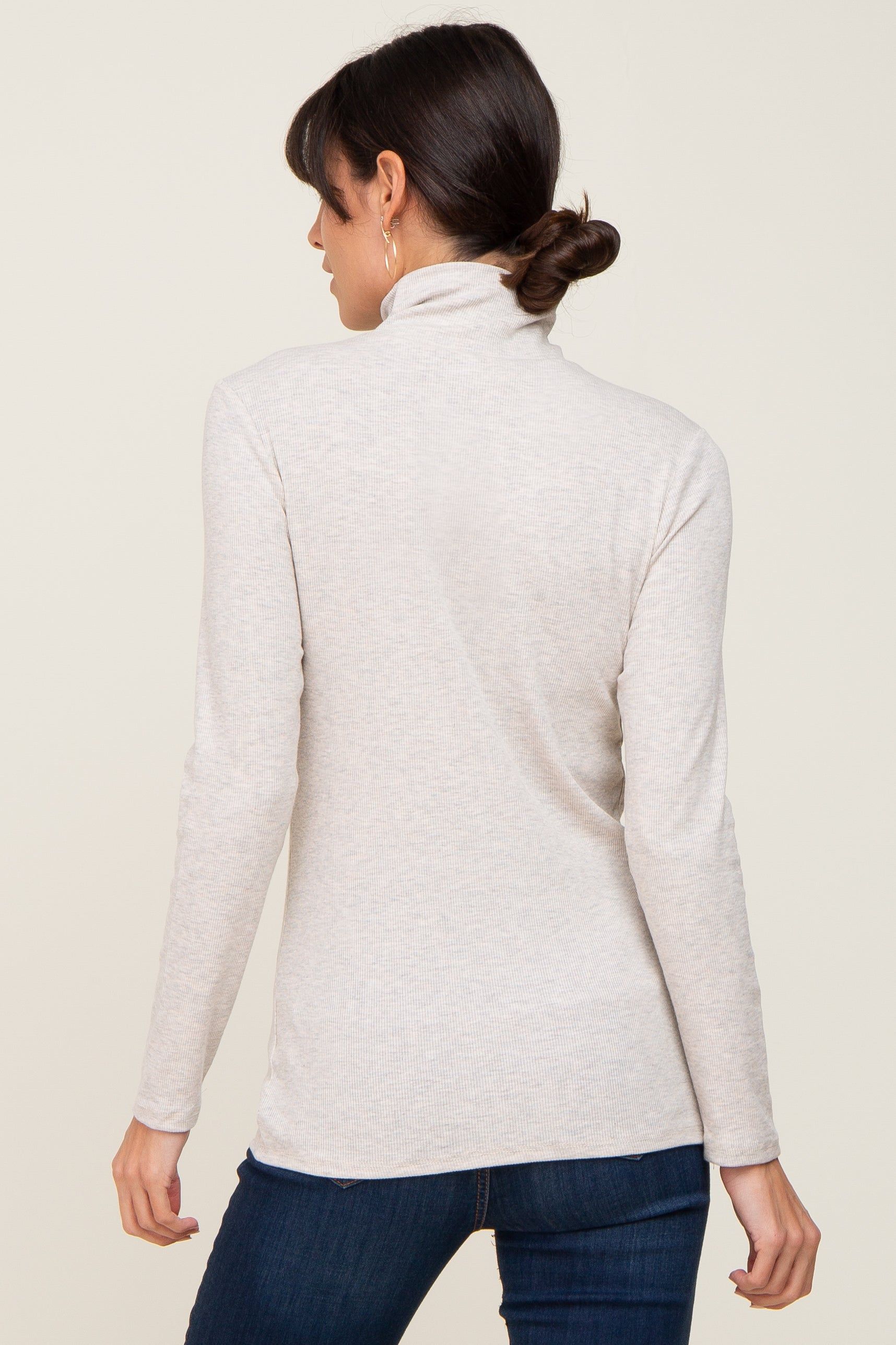 Cream Heathered Ribbed Mock Neck Long Sleeve Top sold by Pinkblush product image thumbnail 3
