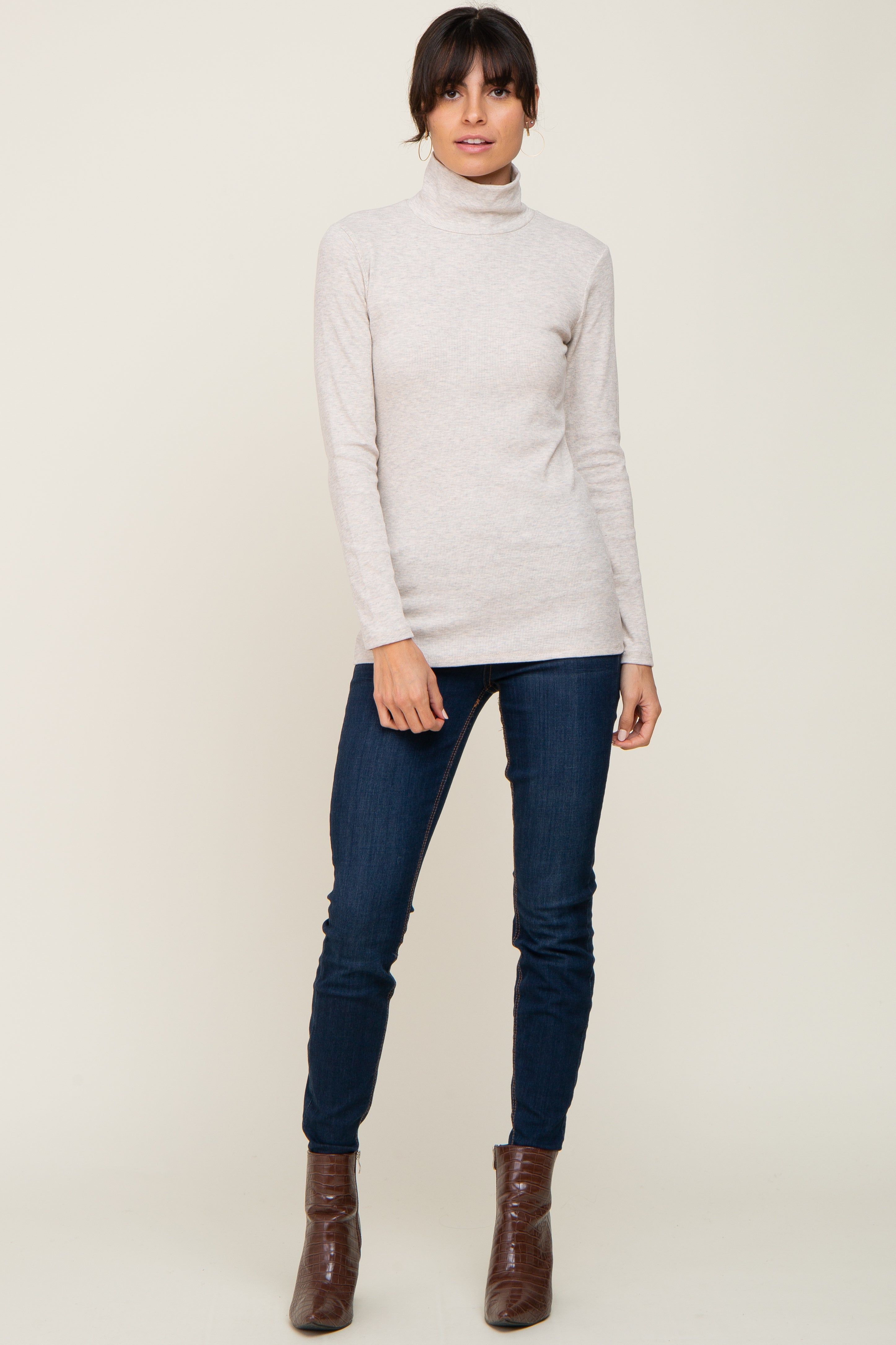 Cream Heathered Ribbed Mock Neck Long Sleeve Top sold by Pinkblush product image thumbnail 4