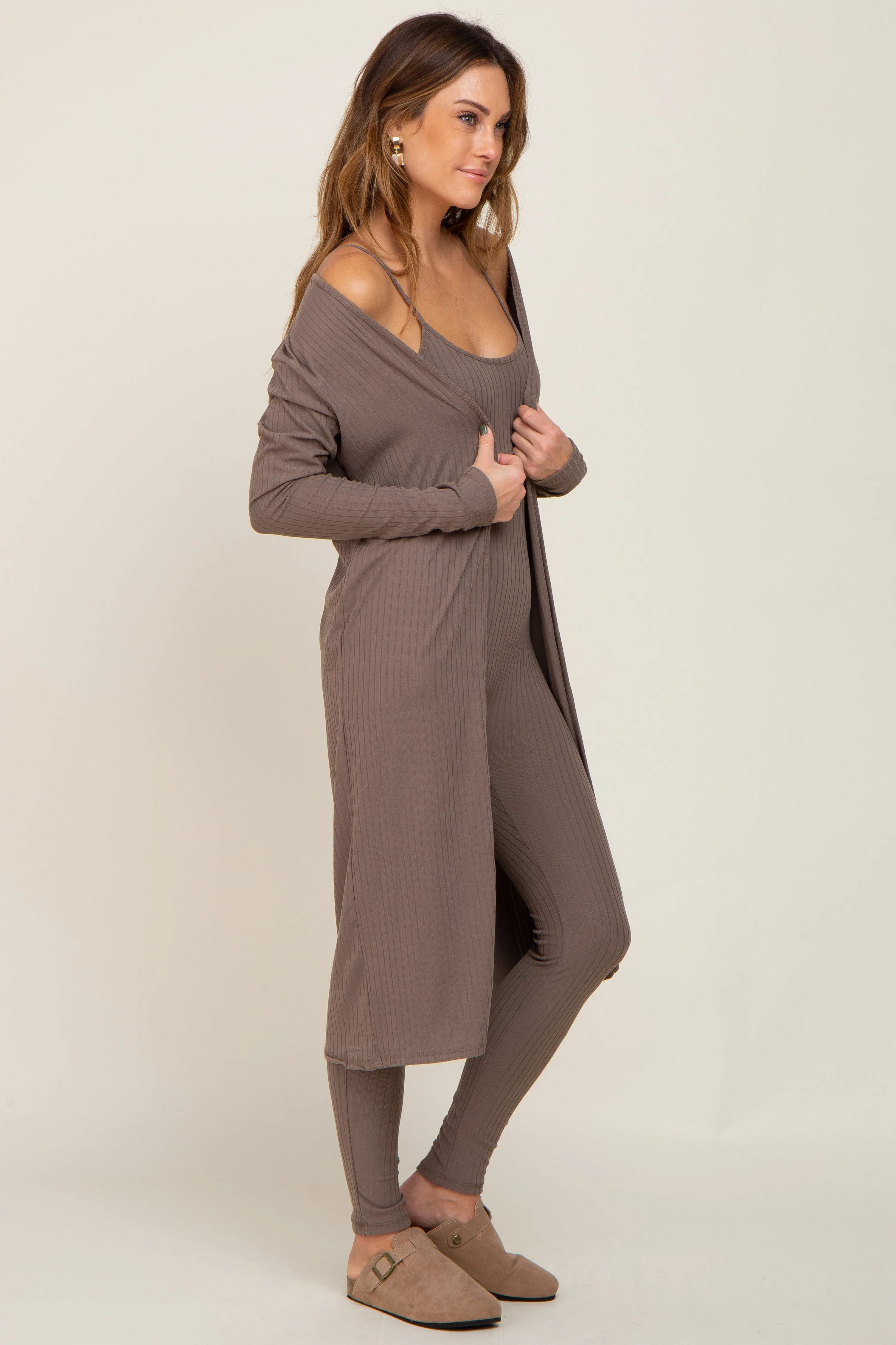 Mocha Ribbed Jumpsuit Two Piece Set sold by Pinkblush product image thumbnail 2