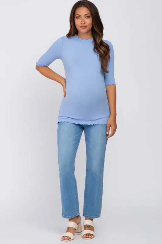 Light Blue Lettuce Hem Fitted Maternity Top sold by Pinkblush
