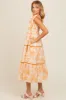 Peach Floral Sleeveless Ruffle Tiered Midi Dress sold by Pinkblush