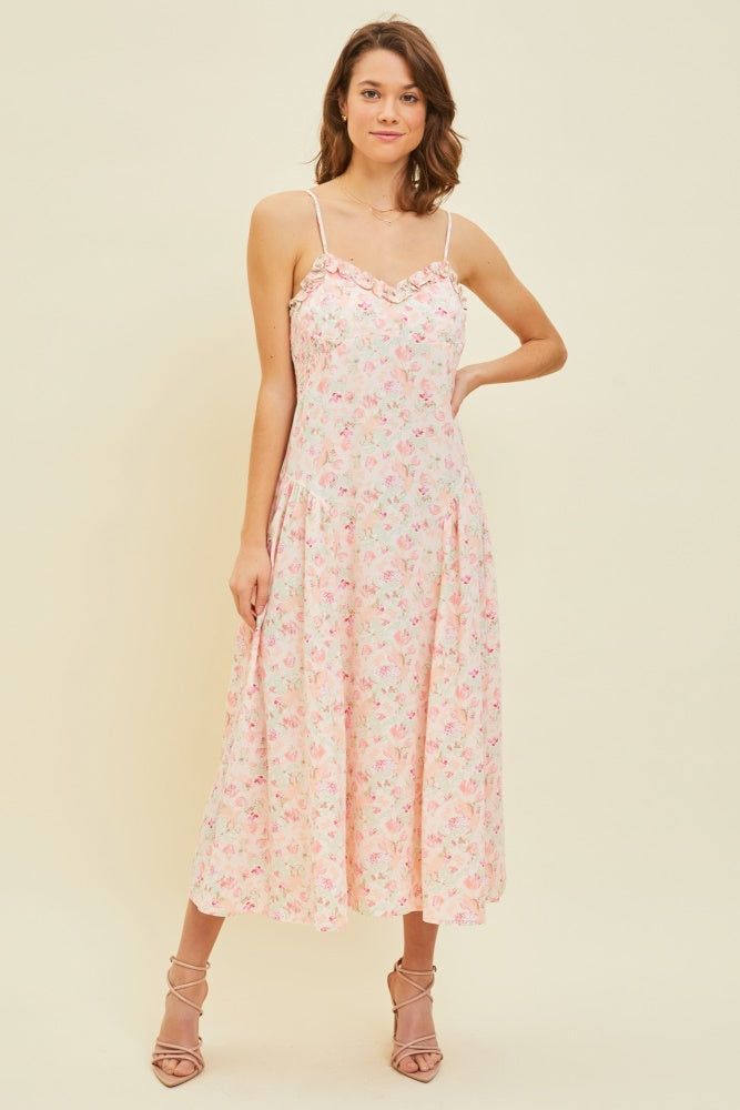 Apricot Dropped Waist Flare Midi Dress sold by Pinkblush