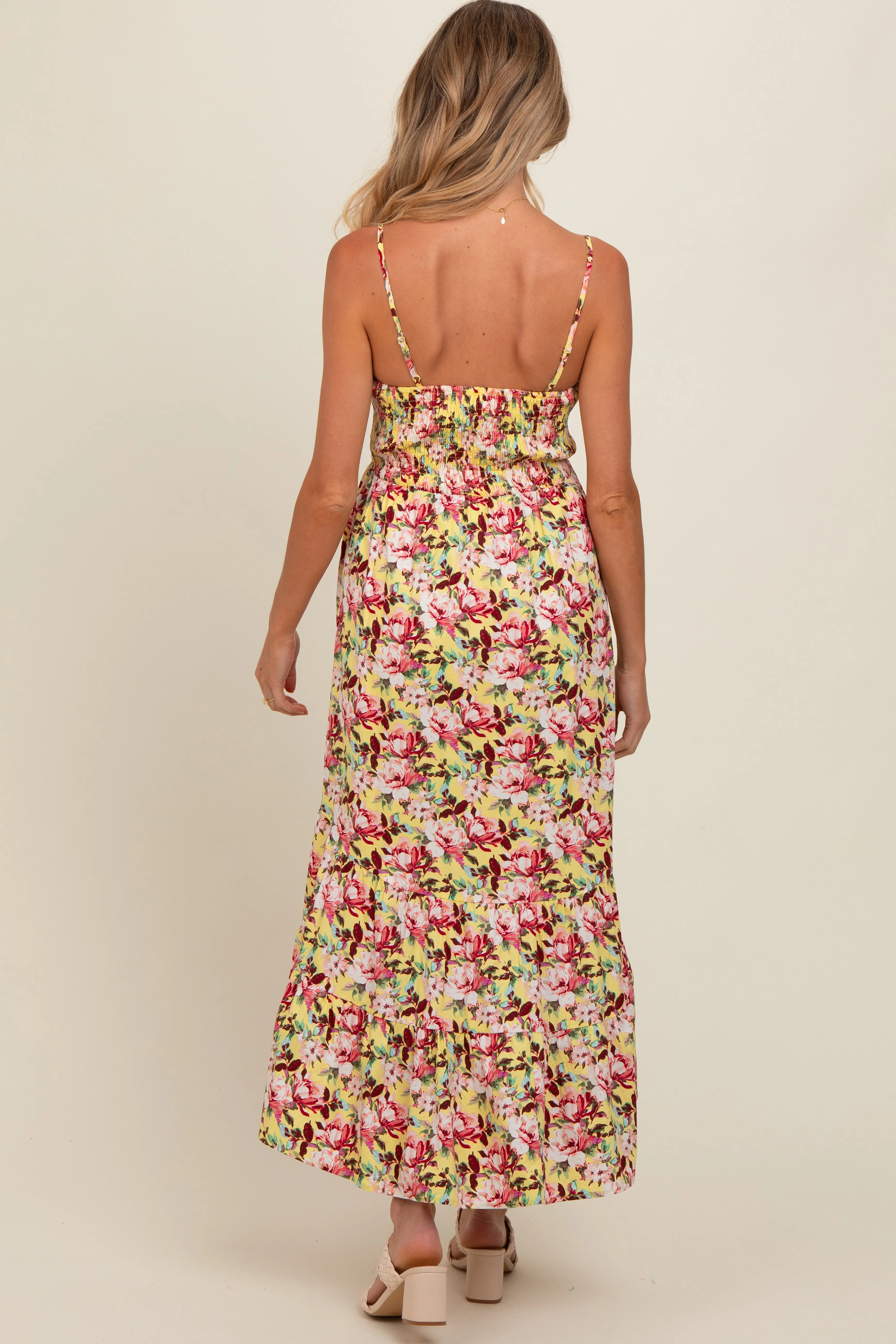 Yellow Floral Tiered Hi-Low Maternity Midi Dress sold by Pinkblush product image thumbnail 4