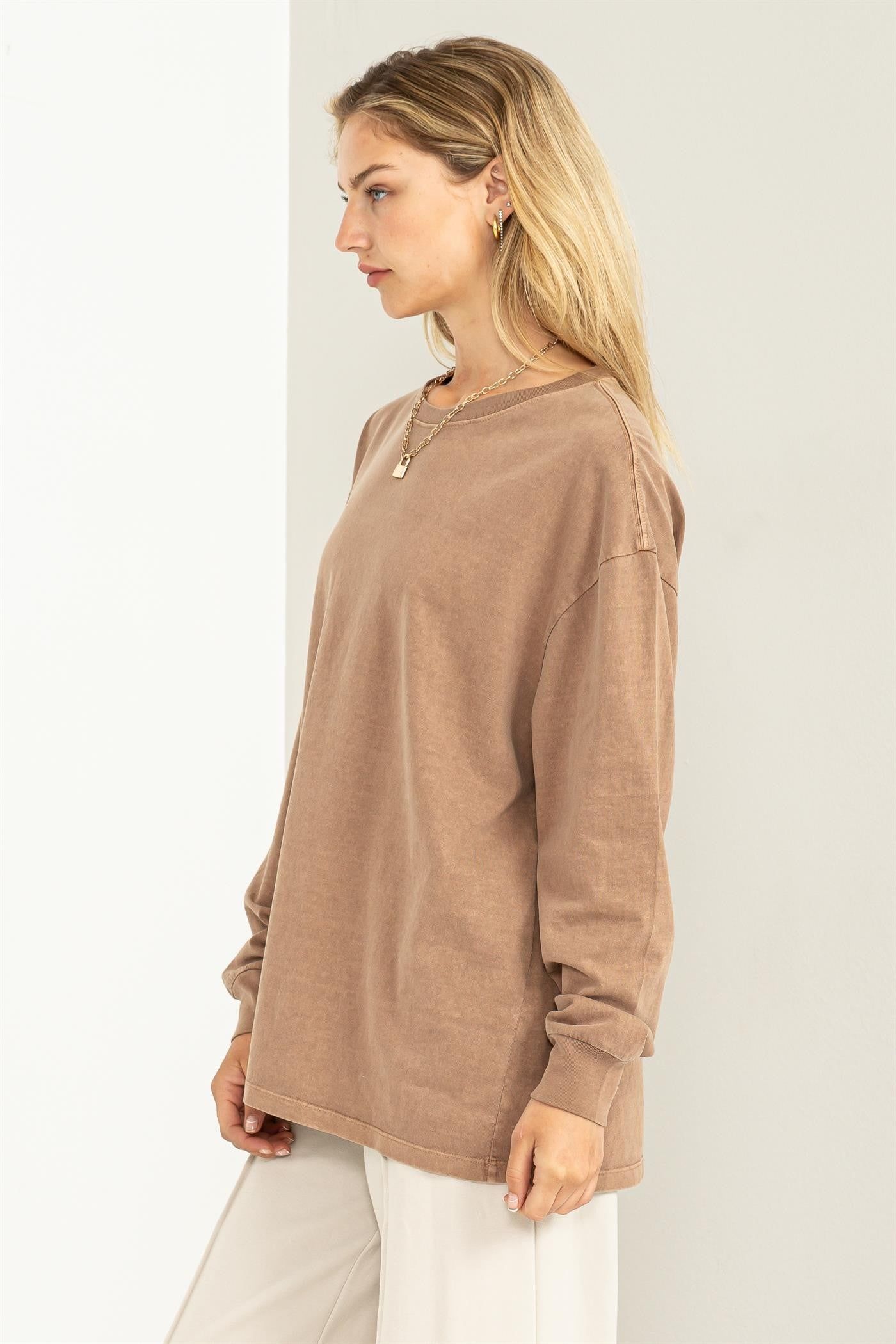Mocha Oversized Long Sleeve Top sold by Pinkblush product image thumbnail 2