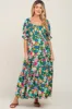 Green Floral Smocked Puff Sleeve Maternity Maxi Dress sold by Pinkblush