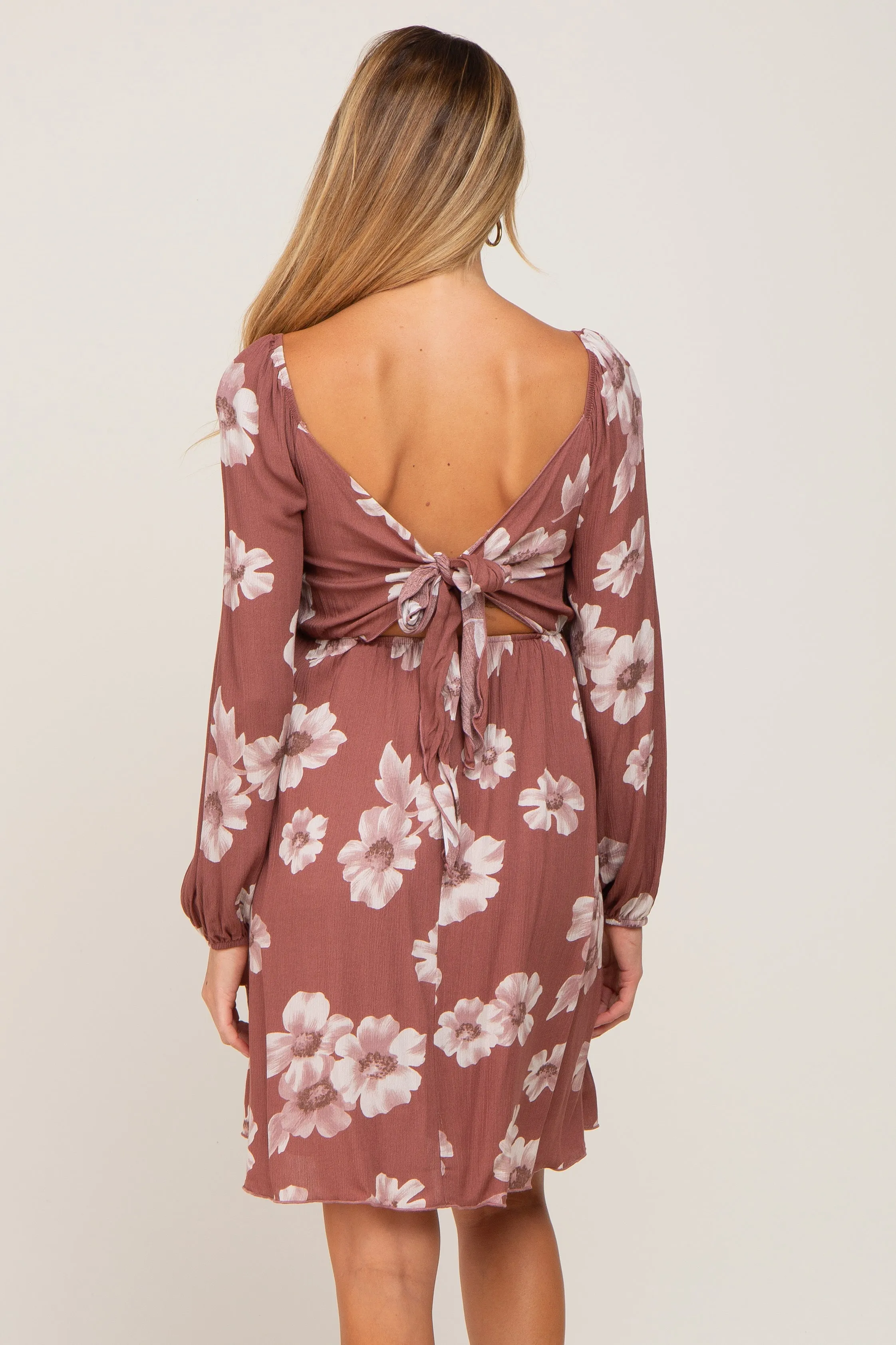 Rust Floral Smocked Tie Back Maternity Dress sold by Pinkblush product image thumbnail 5