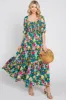Green Floral Smocked Puff Sleeve Maternity Maxi Dress sold by Pinkblush